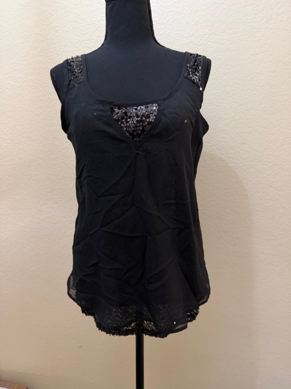 DKNY Black Sequin Trim Sleeveless Camisole